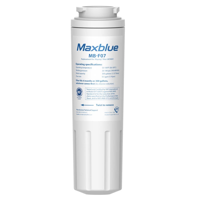 Maxblue UKF8001 Refrigerator Water Filter  Replacement for Maytag UKF8001  EDR4RXD1  EveryDrop Filter 4  Whirlpool 4396395  UKF8001AXX-200  Kenmore 469006  469992  Puriclean II  Pack of 1 - Image 1